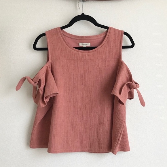 Madewell Blush Pink Bow Off the Shoulder Crop Top - Picture 2 of 4